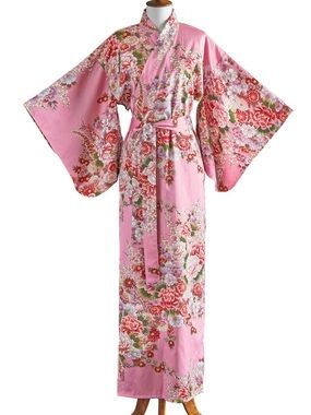 Smithsonian Kimono Cotton Pink Floral Size S Made In Japan